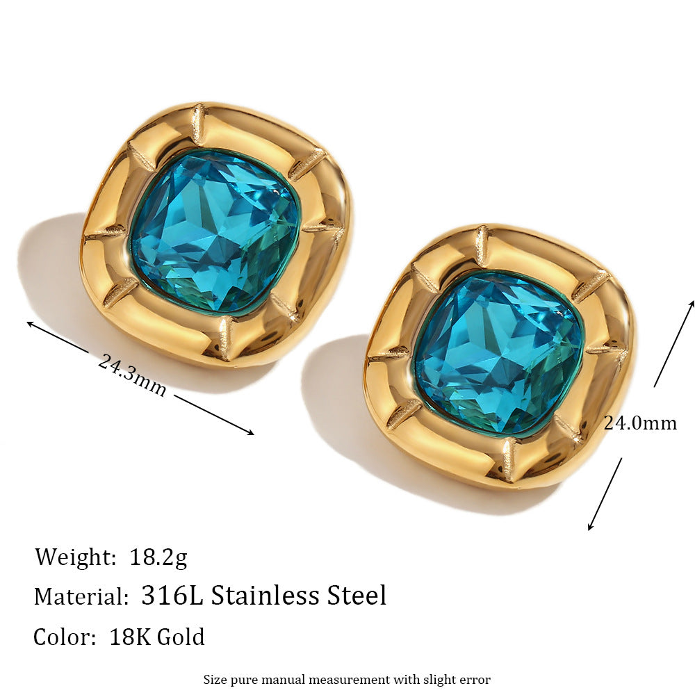 18K Gold Plated Square Zirconium Necklace- Earrings- Ring