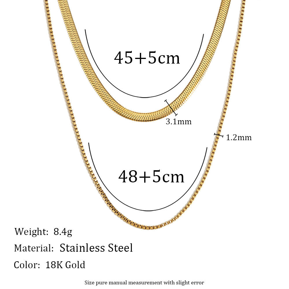 Double Layer Flat Snake Chain Necklace- 18K