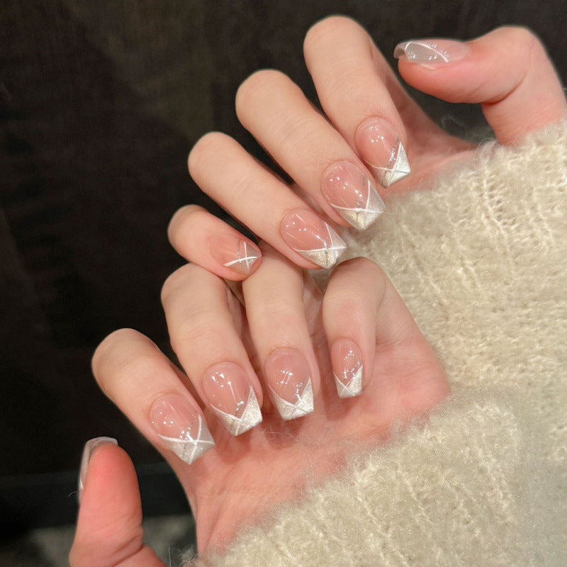Purely Handmade Black Pearly French 10 PCs Nail Set- HM2814