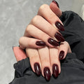 Wine Maroon Round Press-On Nails Set CF051