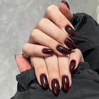 Wine Maroon Round Press-On Nails Set CF051