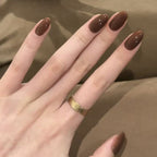 Brown Solid Round Press-On Nails Set CF058