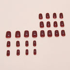 Maroon Red Short Square Press-On Nails Set CF046