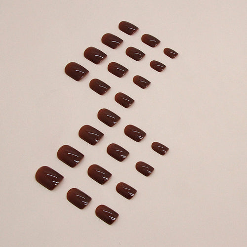 Brown Solid Short Square Press-On Nails Set CF023