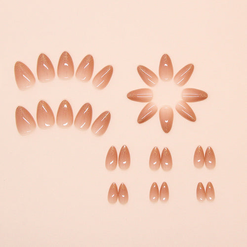 Brown Orange Short Almond Nails Set W1729
