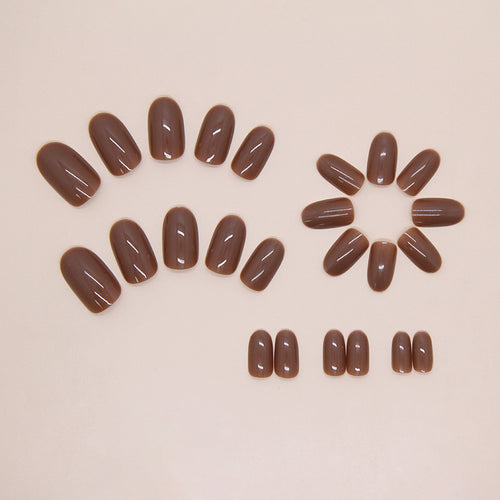 Brown Solid Round Press-On Nails Set CF058