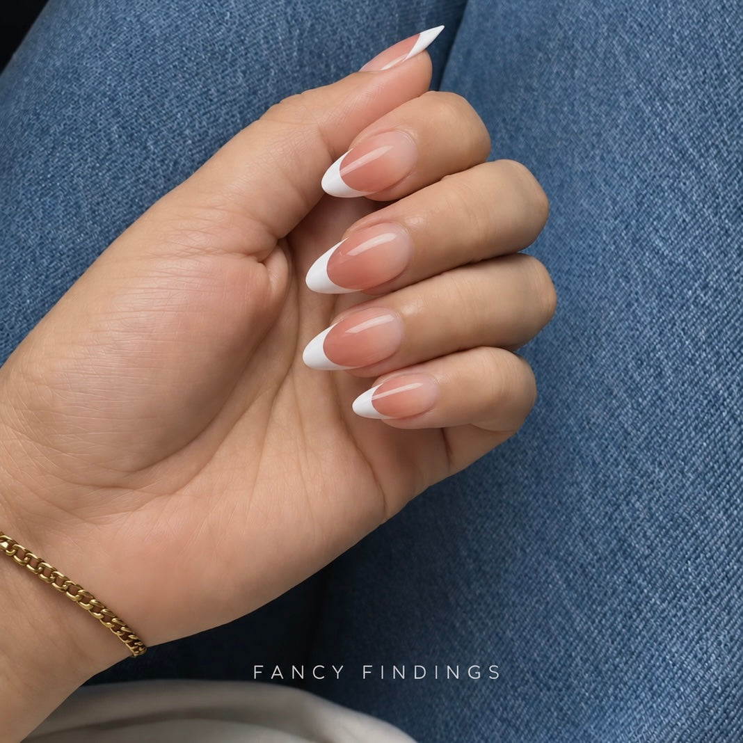 W1531- French Manicure Short Almond Press-On Nails Set