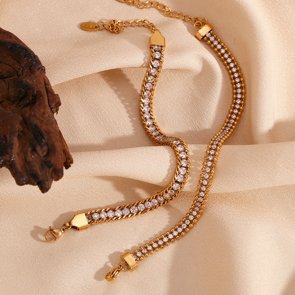 Zircon Braid Chain Bracelet- 18K Gold plated