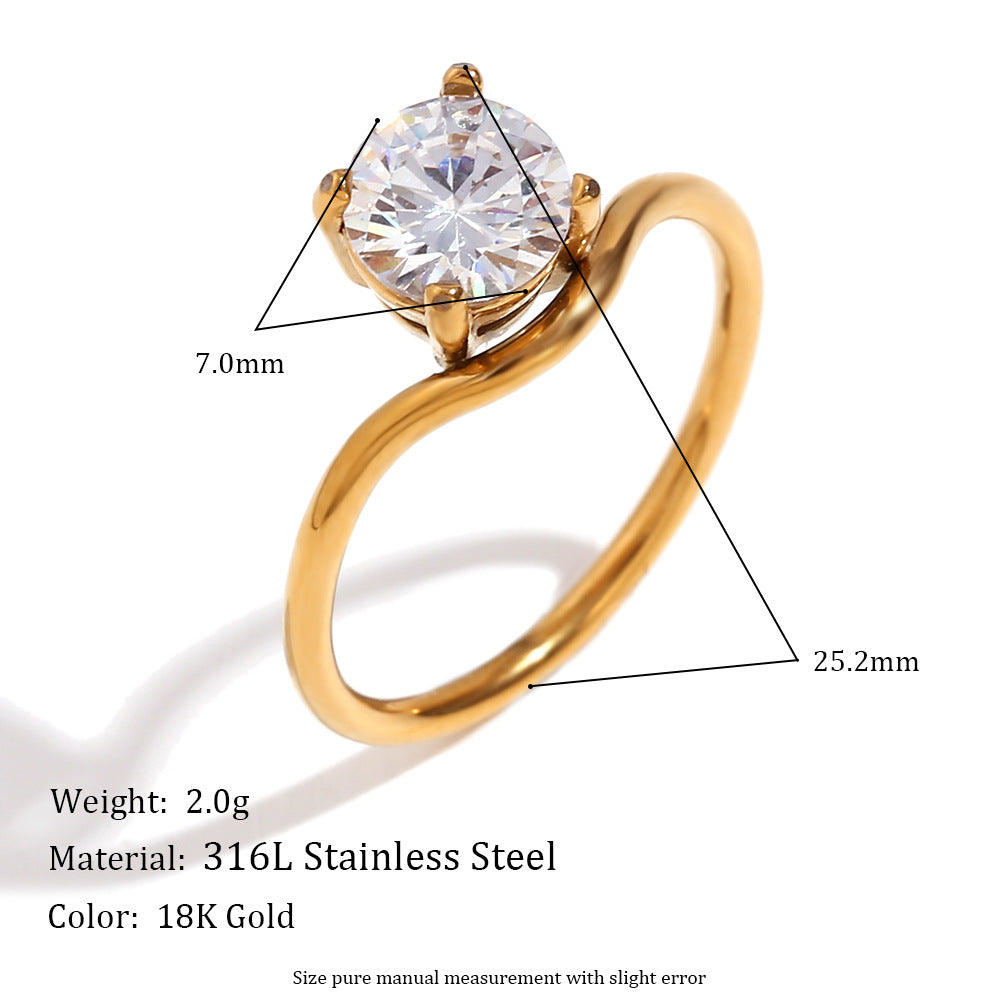 Luxury Zircon Wave Ring- 18k Gold Plated