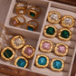 18K Gold Plated Square Zirconium Necklace- Earrings- Ring