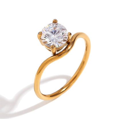 Luxury Zircon Wave Ring- 18k Gold Plated