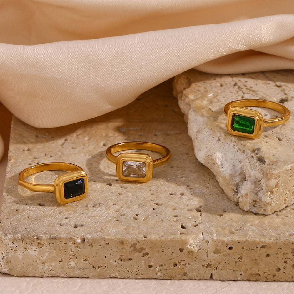 18K Gold Plated- Square Zircon Ring