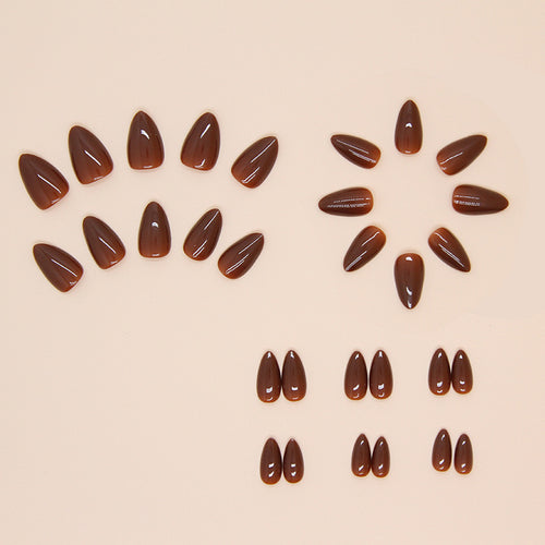 Brown Short Almond Press-On Nails Set W1613