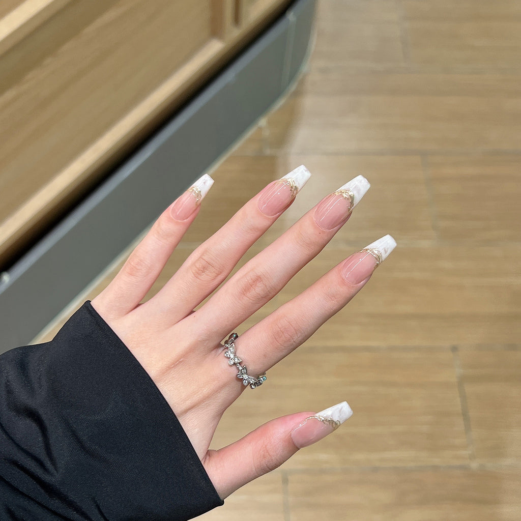 Handmade Gold Embossed French 10 PCs Nail Set- HM03