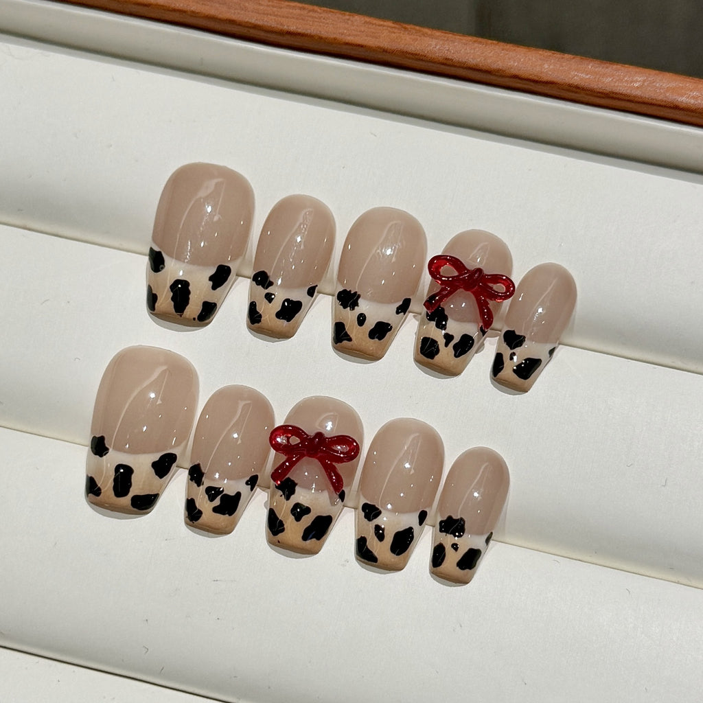 Purely Handmade Black Pearly French 10 PCs Nail Set- HM2272