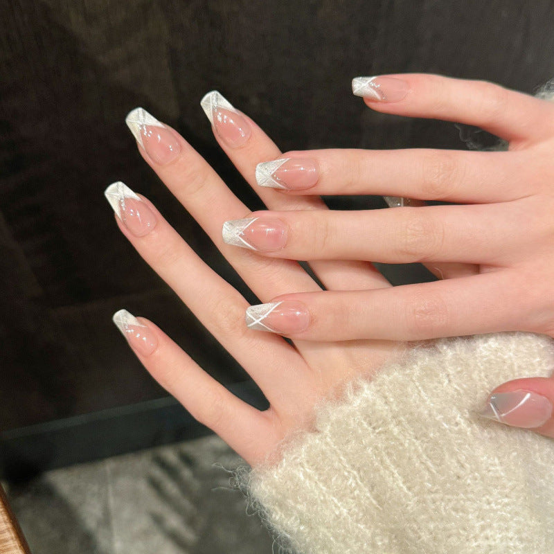 Purely Handmade Black Pearly French 10 PCs Nail Set- HM2814