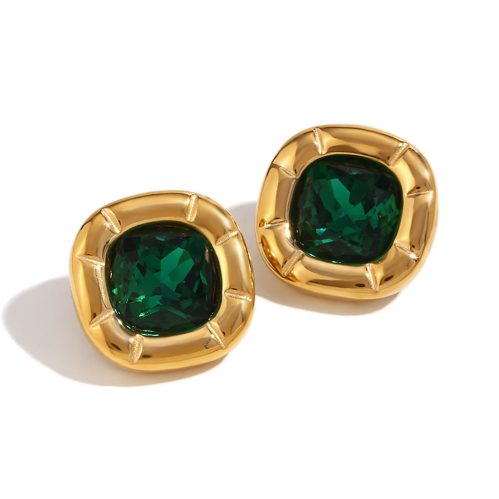 18K Gold Plated Square Zirconium Necklace- Earrings- Ring