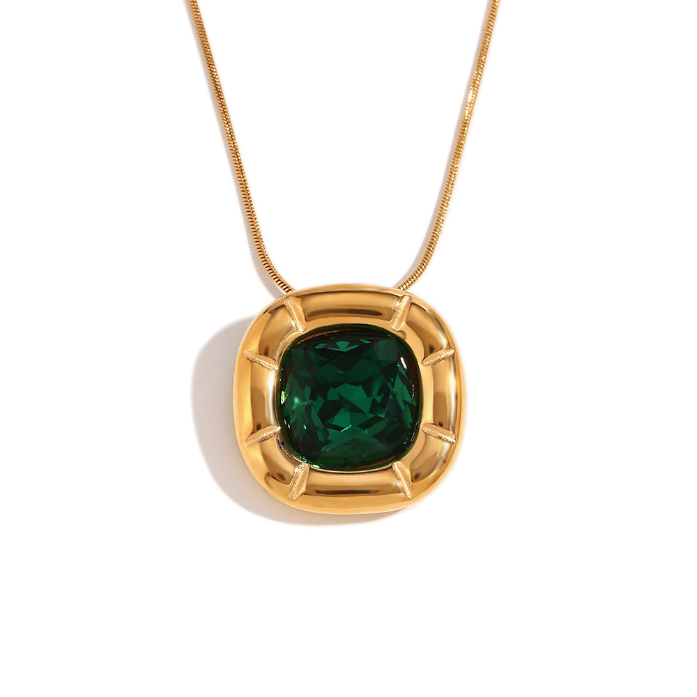 18K Gold Plated Square Zirconium Necklace- Earrings- Ring