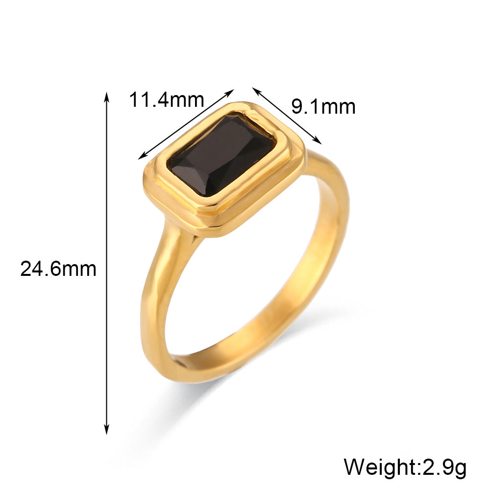 18K Gold Plated- Square Zircon Ring