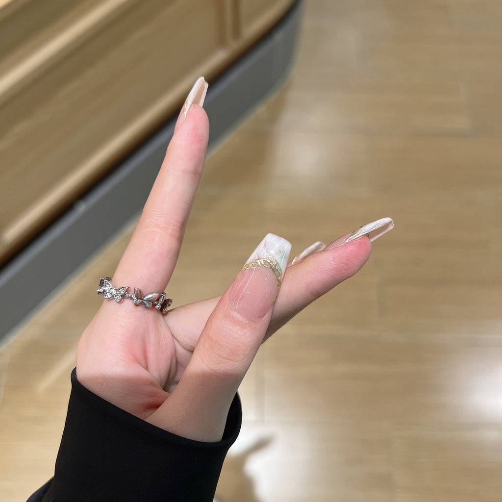 Handmade Gold Embossed French 10 PCs Nail Set- HM03