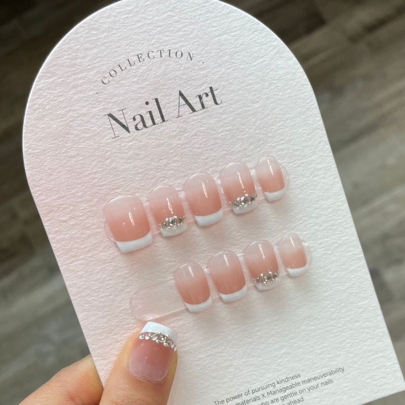 Purely Handmade Mini crystal French 10 PCs Nail Set- HM002