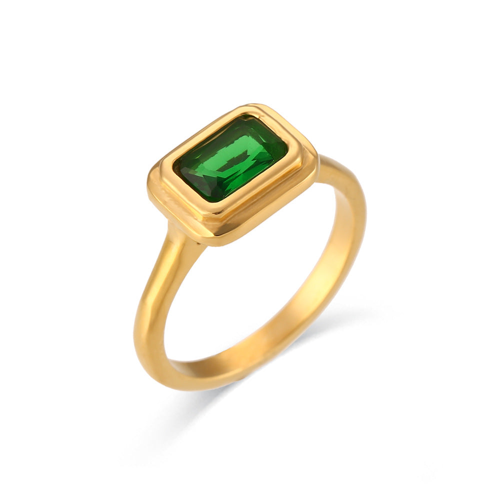 18K Gold Plated- Square Zircon Ring