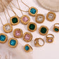 18K Gold Plated Square Zirconium Necklace- Earrings- Ring