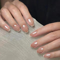 Chrome French Manicure Short Square Press-On Nails Set R871
