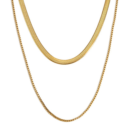Double Layer Flat Snake Chain Necklace- 18K