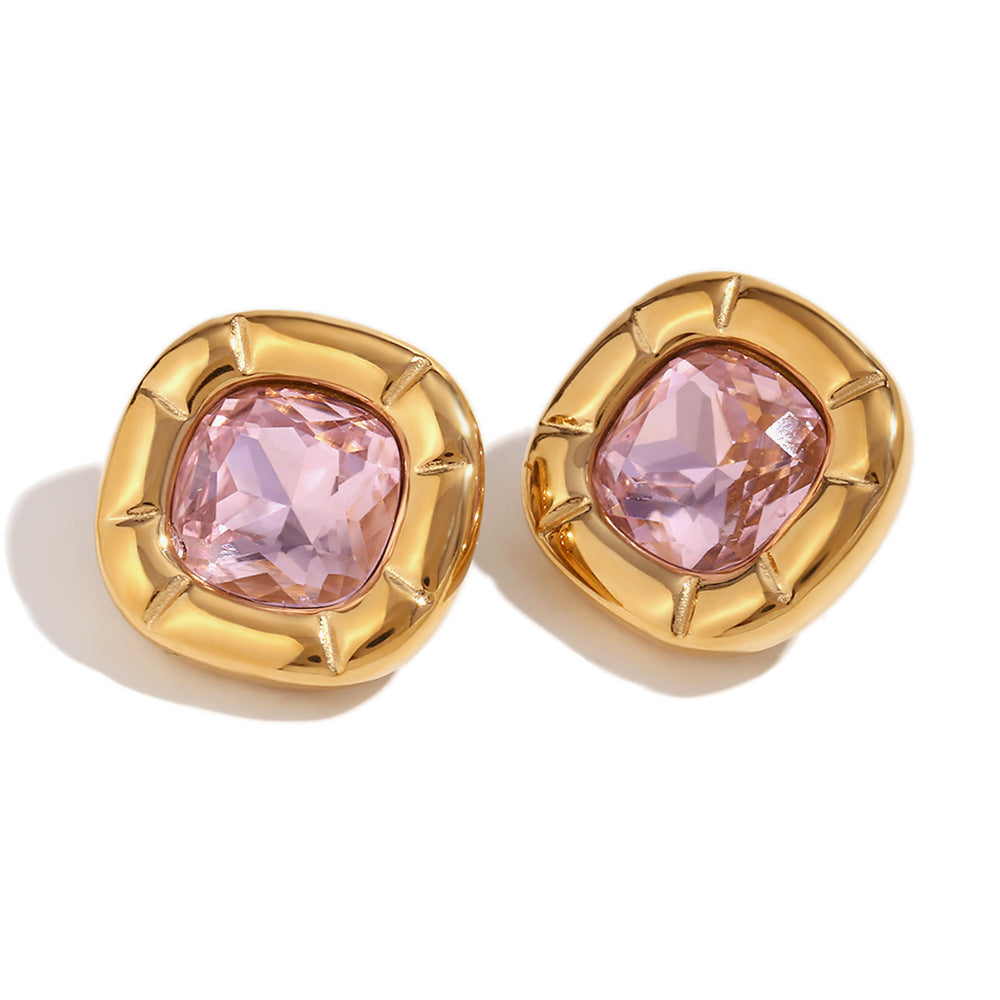 18K Gold Plated Square Zirconium Necklace- Earrings- Ring