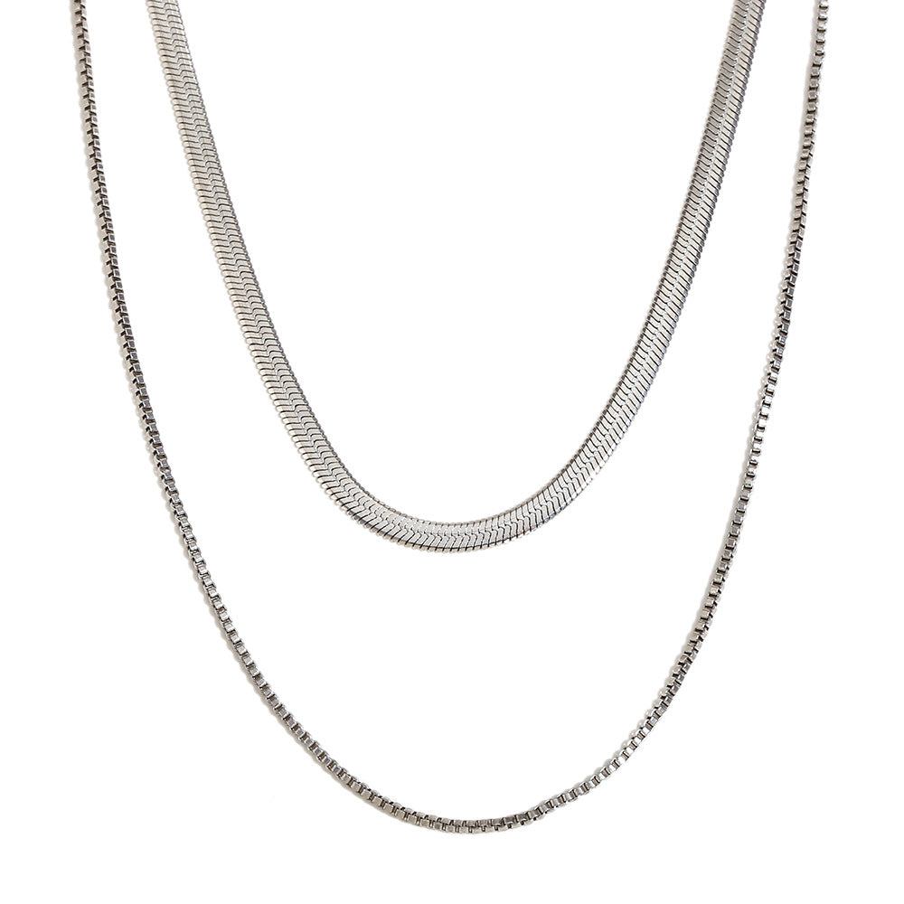 Double Layer Flat Snake Chain Necklace- 18K