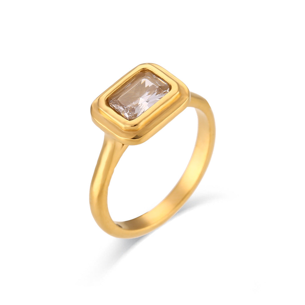 18K Gold Plated- Square Zircon Ring