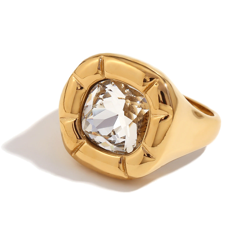 18K Gold Plated Square Zirconium Necklace- Earrings- Ring