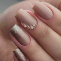 Nude Brown Embellished Square Press-On Nails Set Z774