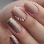Nude Brown Embellished Square Press-On Nails Set Z774