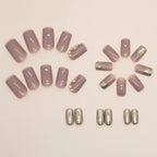 Nude Brown Embellished Square Press-On Nails Set Z774