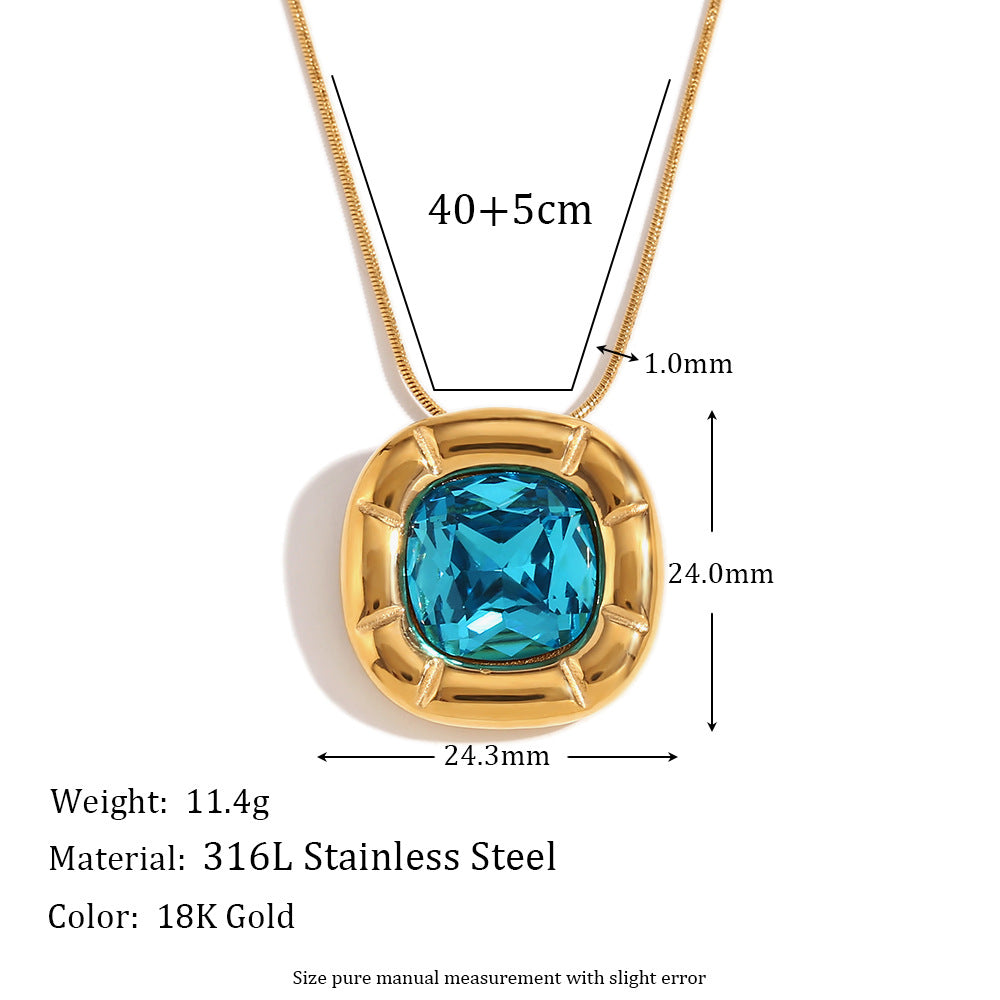 18K Gold Plated Square Zirconium Necklace- Earrings- Ring