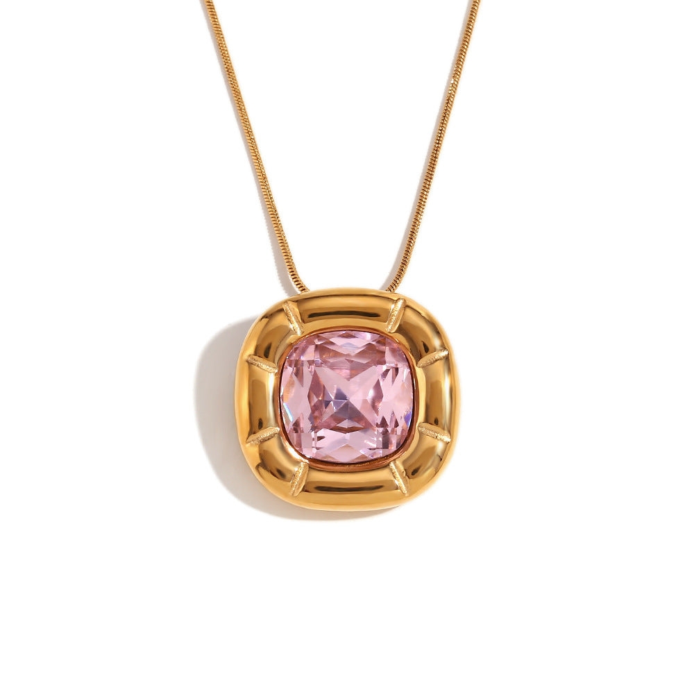 18K Gold Plated Square Zirconium Necklace- Earrings- Ring