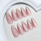 W1900- Pink Cat Eye Almond Press-On Nails Set