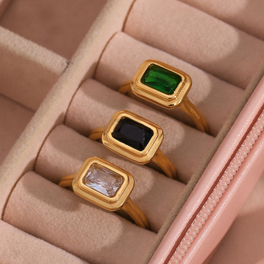 18K Gold Plated- Square Zircon Ring
