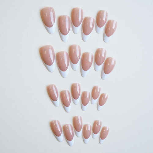 French Manicure Almond Press-On Nails Set WM40