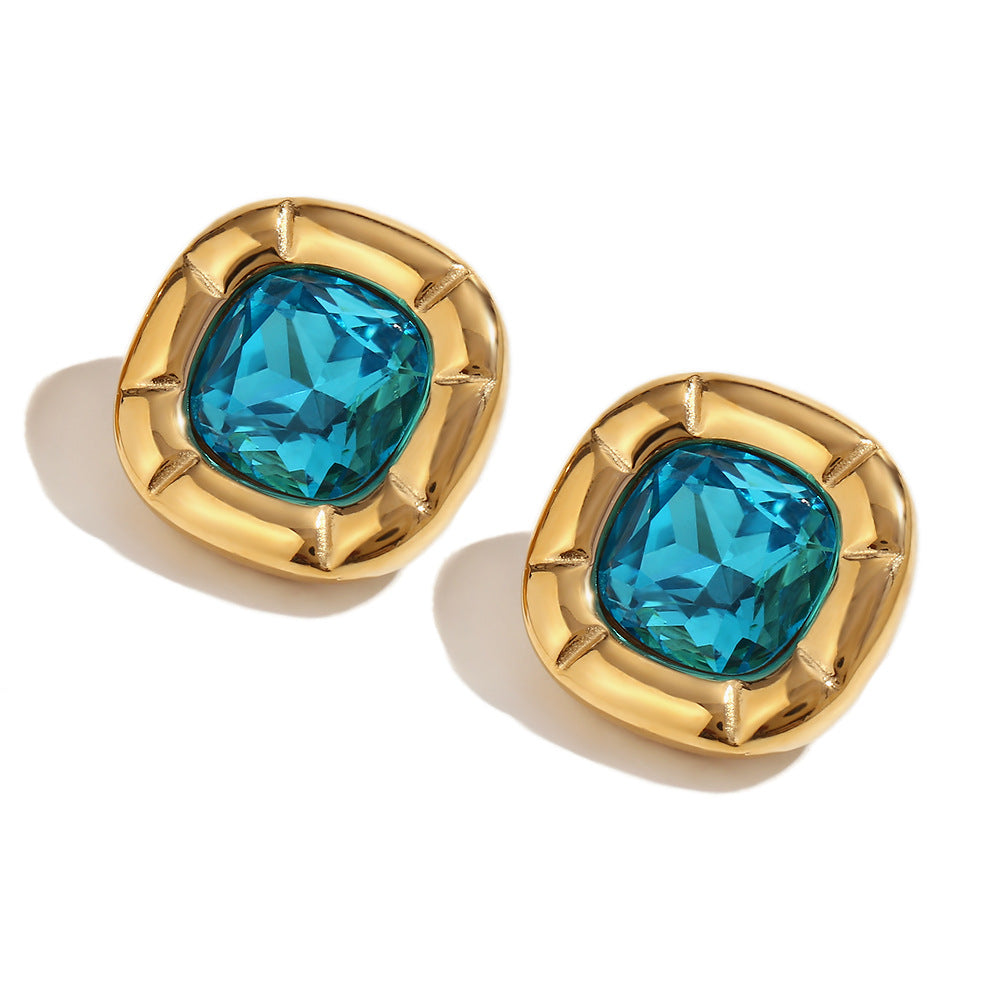 18K Gold Plated Square Zirconium Necklace- Earrings- Ring
