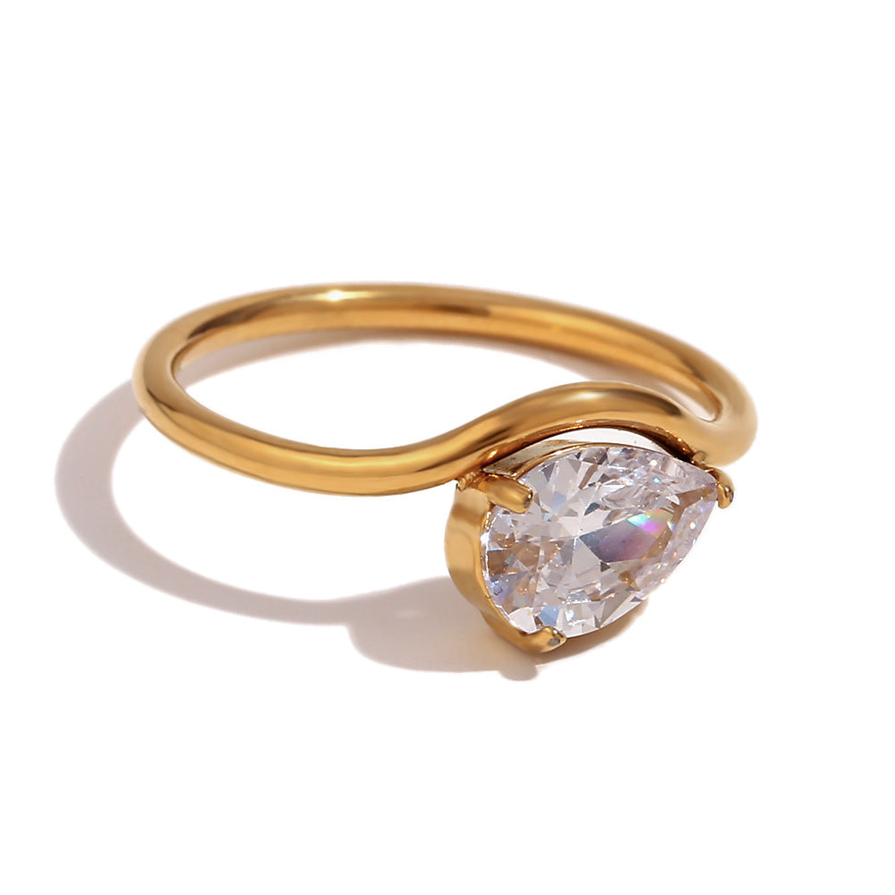 Luxury Zircon Wave Ring- 18k Gold Plated