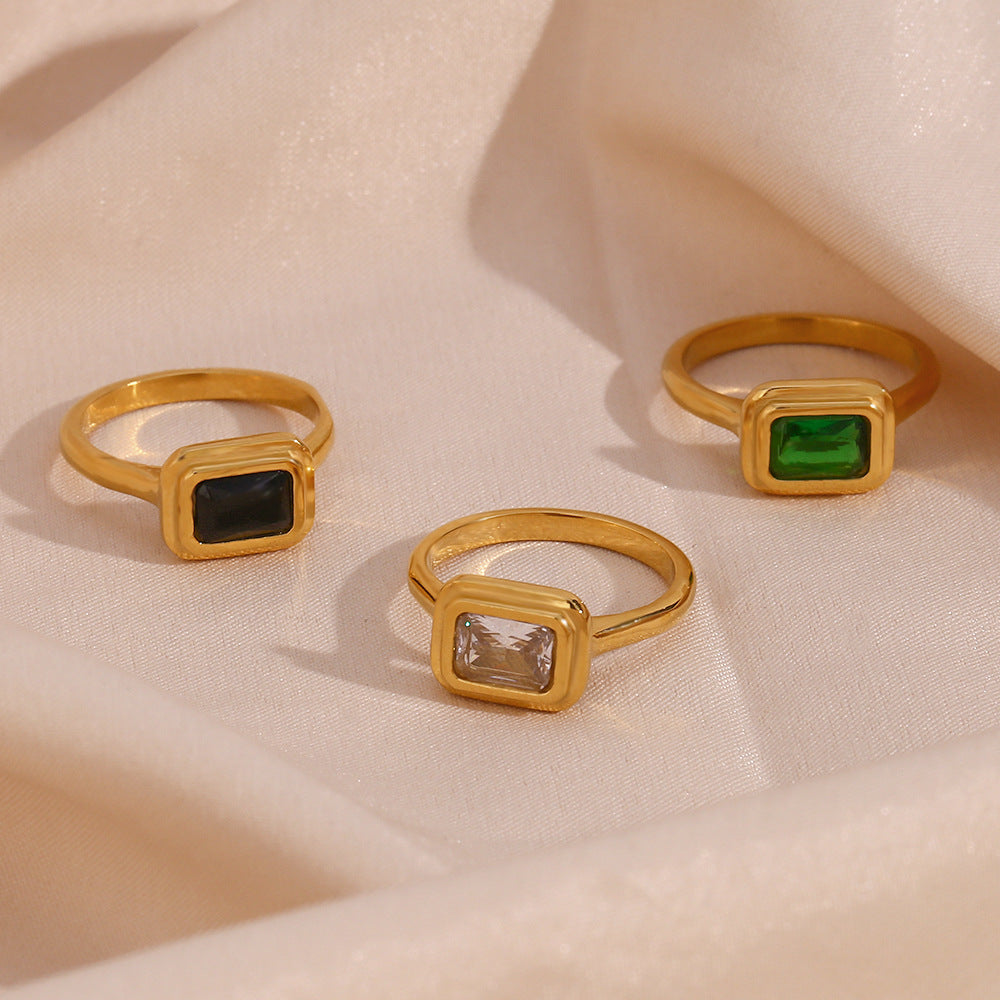 18K Gold Plated- Square Zircon Ring