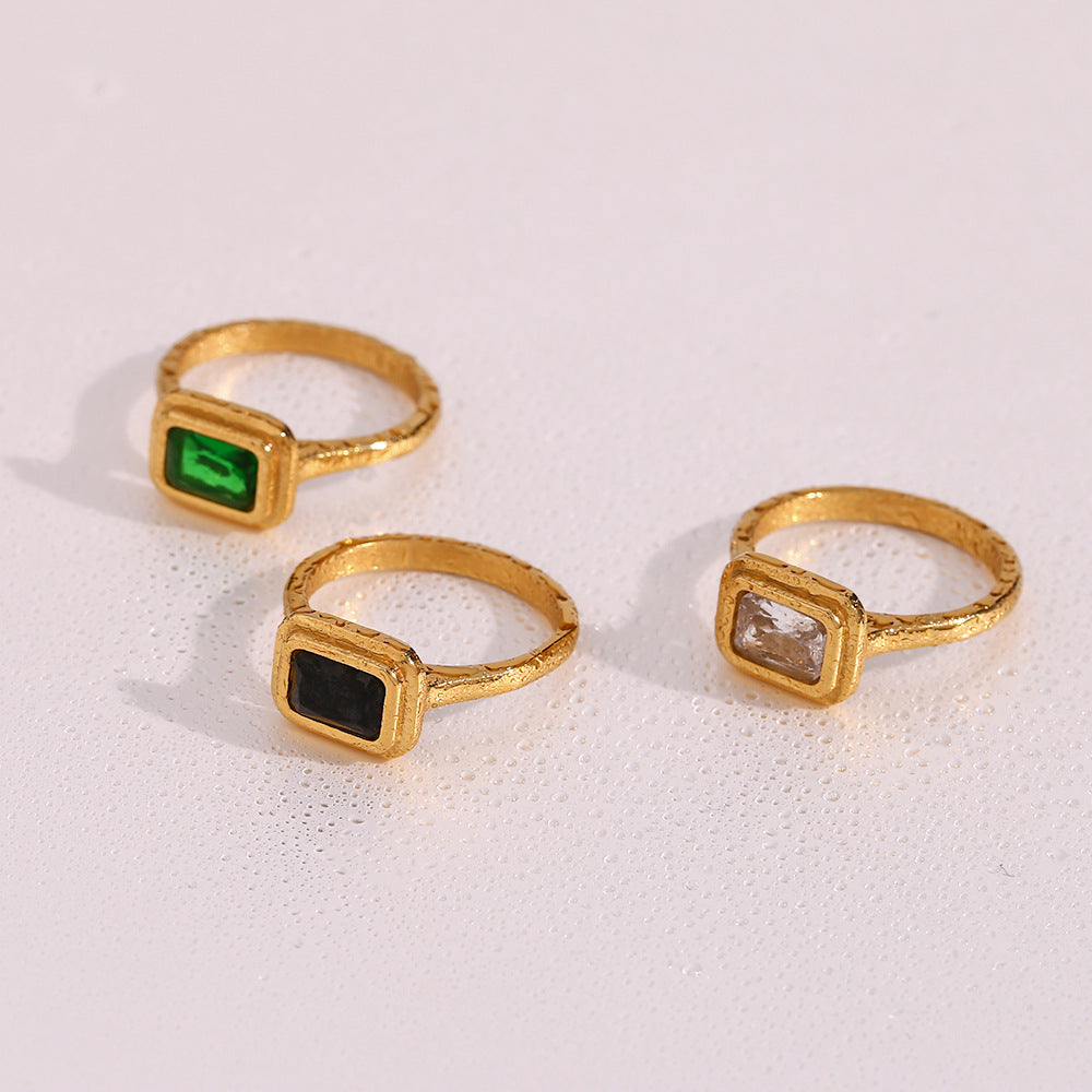 18K Gold Plated- Square Zircon Ring