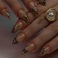 Z926- Golden 3D Short Almond Press-On Nails