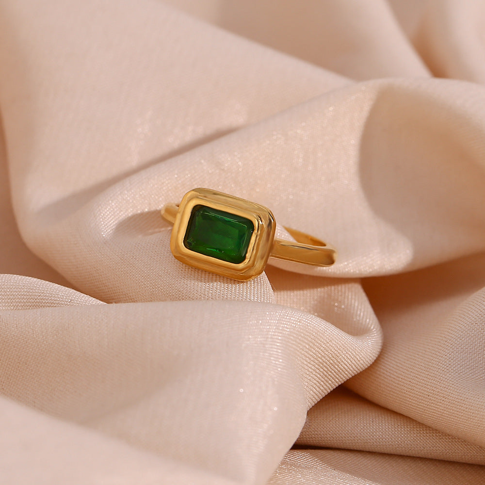 18K Gold Plated- Square Zircon Ring