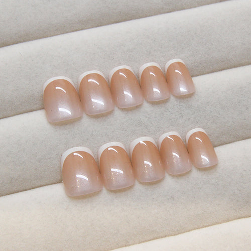 Chrome French Manicure Short Square Press-On Nails Set R871