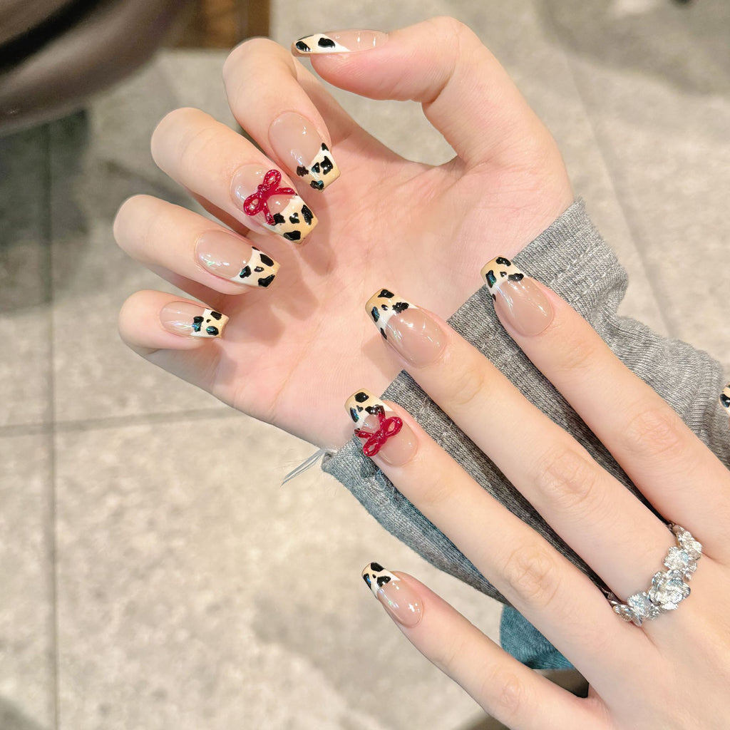 Purely Handmade Black Pearly French 10 PCs Nail Set- HM2272