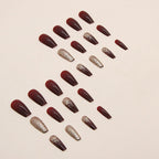 W441- Maroon Red Coffin Press-On Nails